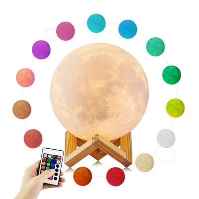 

YouOKLight 3D Printing Moon Lamp USB Rechargeable 16 Colors LED Night Light with Remote Control&Wooden Stand