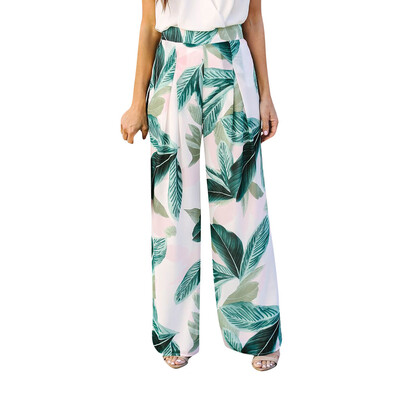 

Tailored Fashion Women High Waist Leaf Print Elastic Band Casual Wide Leg Pants