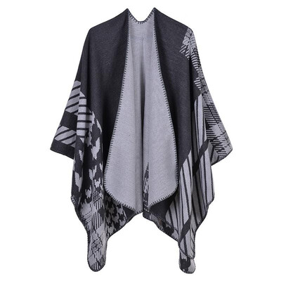 

Fashion Women Winter Poncho Houndstooth Pattern Scarf Thick Warm Shawl Vintage Casual Pashmina Cloak Outerwear