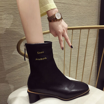 

net red hundreds of boots England ulzzang England ulzzang rear zipper locomotive boot thick&short boots