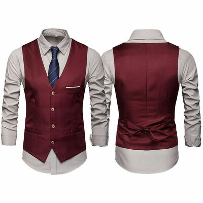 

New Men Formal Casual Tuxedo Suit Dress Vest Waistcoat & Neck tie Wedding Prom