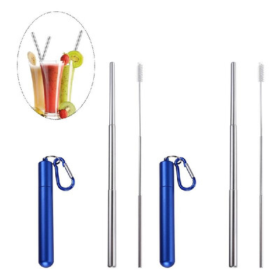 

Portable Collapsible Straw Reusable 304 Stainless Steel Metal Drinking 230MM Straws with Cleaning Brush & Climbing Hook