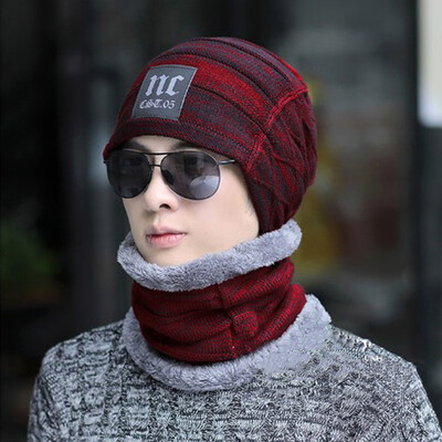 

Outdoor Sports Men Autumn Winter Warm Knit Hats Cap Scarf Suit Neckerchief Knitted Circle Loop Scarf Neckwarmer