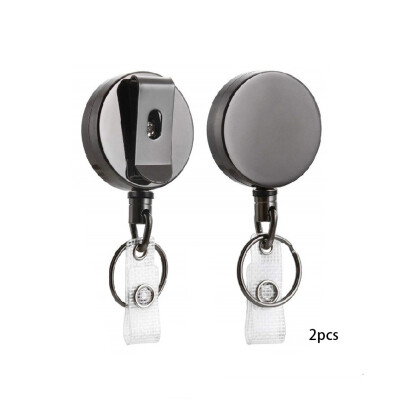 

2PCS ID Badge Holder Reel Metal Name Card Keychain Retractable Office Heavy Duty