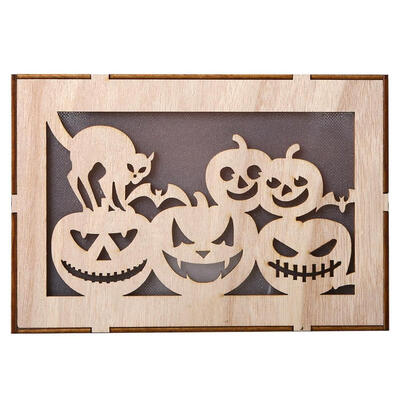 

Wood Halloween Rectangle Hollow LED Light Pendant Festival Home Decor Craft