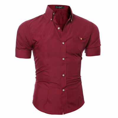 

Luxury Men Slim Fit Dress Shirt Short Sleeve Stylish Casual T-shirt Tops