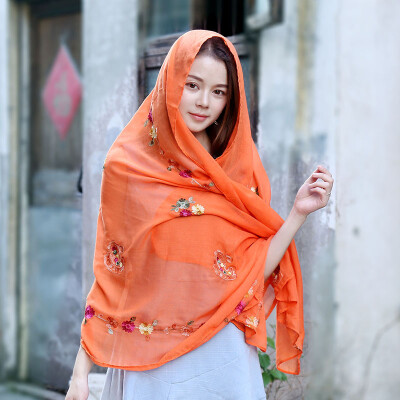 

Summer new national wind cashew flower cotton&linen scarf sunscreen shawl retro embroidered silk scarf female shawl wholesale