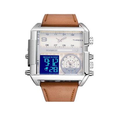 

Mens Stylish Multiple Time Zone Watch Fashion Square Watch 30M Water Resistance