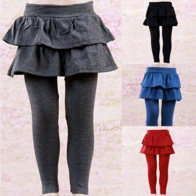 

3-11Y Kids Girls Warm Cute Cake Culottes Leggings With Ruffle Tutu Skirt Pants