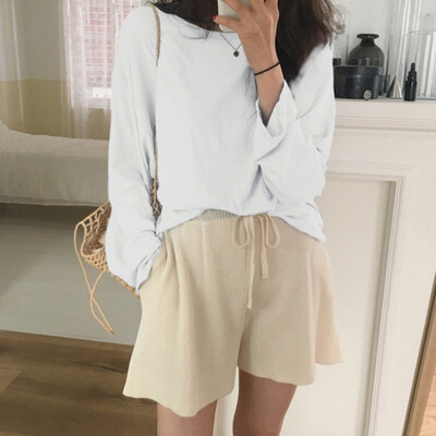

Autumn Winter New Casual Loose Multicolor Solid Color T-shirt Long-Sleeved Clothes Women