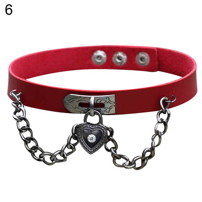 

Women Fashion Punk Heart Alloy Pendant Faux Leather Chain Choker Collar Necklace