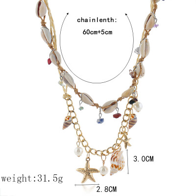 

Big Shell Simulated Pearl Pendants Necklaces For Women Fashion Shell Statement Gold Color Long Chain Necklace Female 2019