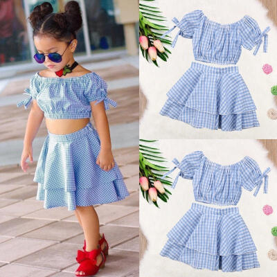 

Plaid Kids Baby Girls Crop Top T-shirt Blouse Skirt Outfits Clothes Summer