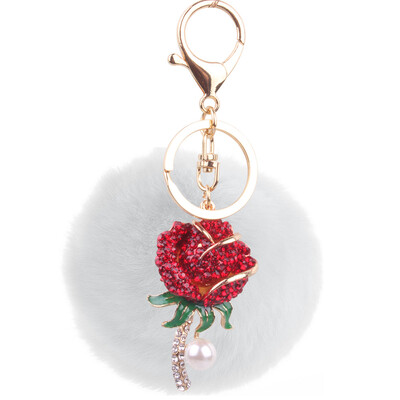 

Korean fashion pink rose keychain creative rex rabbit plush ball car bag pendant small gifts