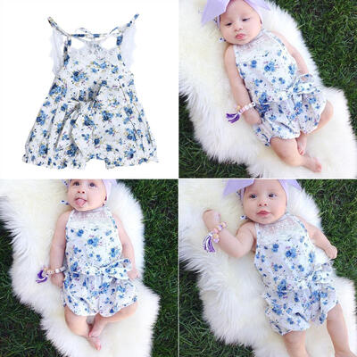 

2pcs Baby Infant Girls Floral Lace Rompers Sunsuit Jumpsuit Headband