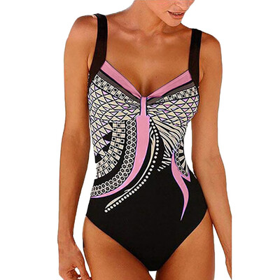 

Saidsome Women Summer Backless Sexy Print Swimwear Beachwear Siamese Swimsuit Bikini Set