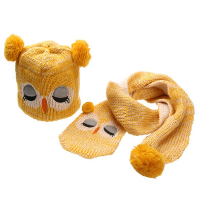 

2pcs Kids Baby Boys Girls Warm Wool Knitted Cute Owl Hat Beanie Scarf