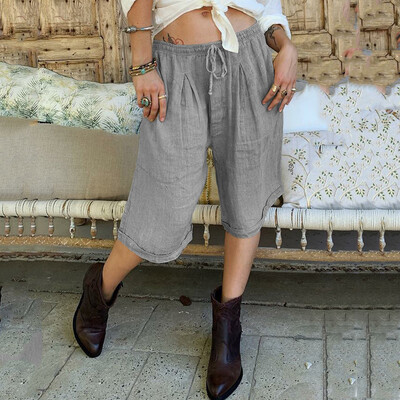 

Tailored Fashion Women Sexy Solid Lace Up Cotton And Linen Casual Vintage Knee Pants