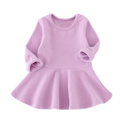 

Girls Pleated Dress Princess Autumn Solid Color Cotton Children Clothing