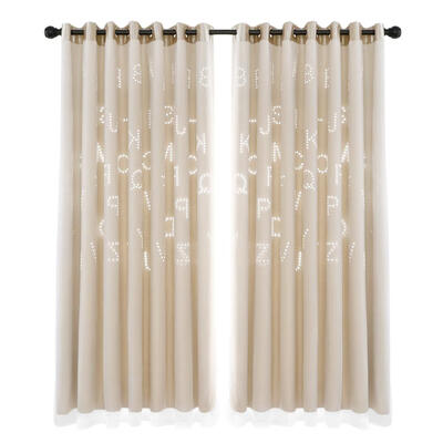 

2pcs Hollow Letters Windows Yarn Blackout Curtains Home Decorative Drapes