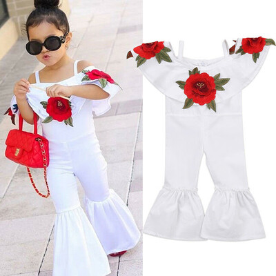 

Kids Baby Girls Off shoulder Flower Romper Jumpsuits Trousers Outfits Clothes