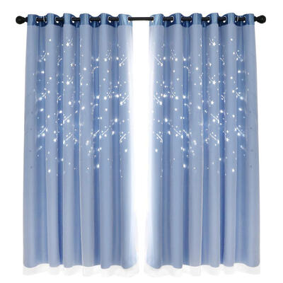 

2pcs Star Shower Hollow Yarn Blackout Curtains Windows Decorative Drapes
