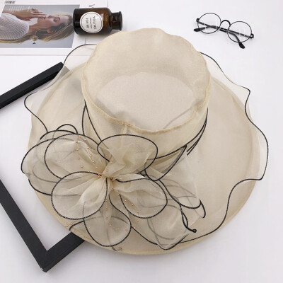 

New Summer Outdoor Flowers Mesh Sun Hat Ladies Wedding Church Party Hat Great