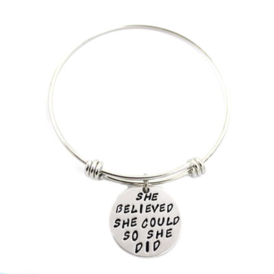 

New Arrival Trendy She Believe She Could So She Did Pendant Charm Bracelet Bangle Women Girl Family Jewelry