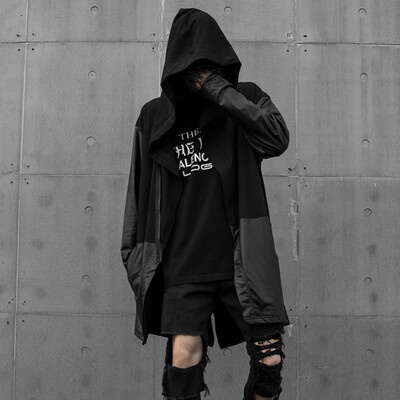 

Toponeto Mens New Fashion Autumn And Winter Loose Patchwork Hooded Long Cardigan Coat