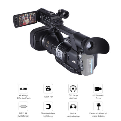 

JVC JY-HM360 Professional Handheld 1080P HD Camcorder 189 Mega Pixels CMOS Sensor F12 wide to F28 Tele 9H Runtime with Face