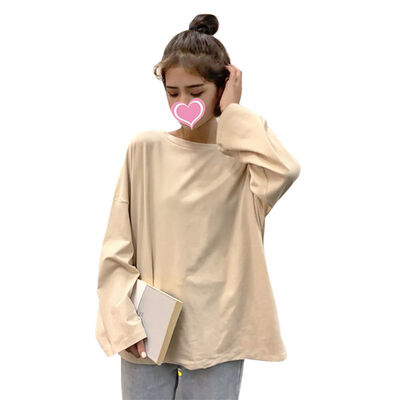 

Autumn T-shirt Women Solid Color Long Sleeve O-Neck Regular Vintage Halajuku Loose Casual Female Basic Tops