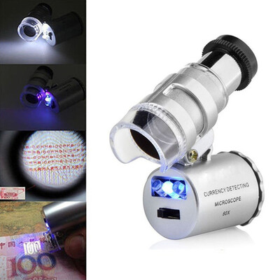 

Gobestart Mini 60x Microscope Magnifying with LED UV Light Pocket Jewelry Magnifier Jeweler Loupe