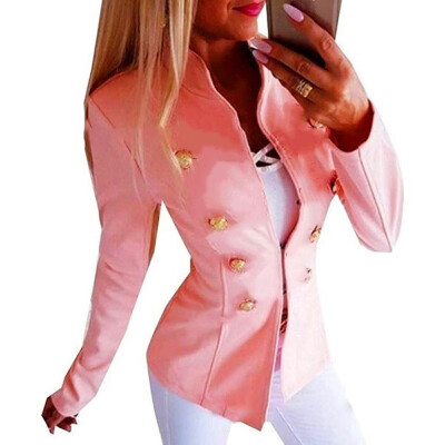 

Womens Business Solid Color Slim Fit Vest Ladies Double Breasted Office Coat