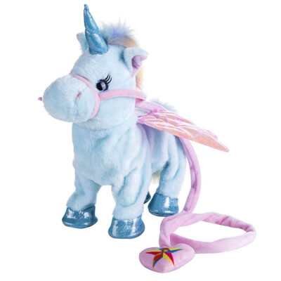 

35cm Lovely Electric Walking Unicorn Plush Toy Soft Stuffed Animal Electronic Unicorn Doll Sing the Song for Baby Birthday Gifts