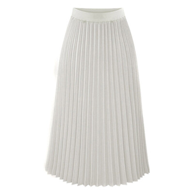 

Roseonmyhand Womens Solid Pleated Elegant Midi Elastic Waist Maxi Skirt