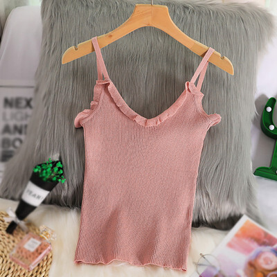 

Ladies Fashion Summer Casual Knitted Top Women Solid Sexy V-Neck Camisole