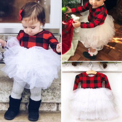 

Christmas Toddler Kids Baby Girl Dress Plaids Long Sleeve Xmas Tutu Gown Clothes