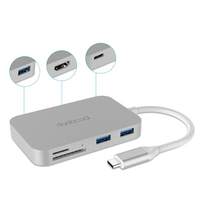 

dodocool Aluminum Alloy 7-in-1 USB-C Hub with Type-C Power Delivery 4K Video HD Output SDTF Card Reader&3 SuperSpeed USB 30