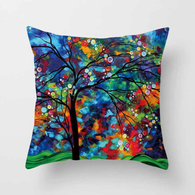 

18 X 18 Inch Creative Magic Three-Dimensional Colorful Tree Cushion Hug Pillowcase Linen Waist Cushion Cover