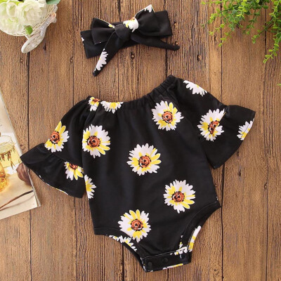 

2Pcs Baby Girls Infant Floral Toddler Jumpsuit RomperHeadband Set Clothes