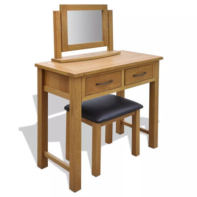 

Solid Oak Wood Dressing Table with Stool