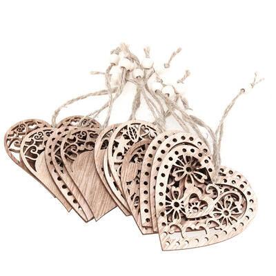 

12pcs Hollow Heart-Shape Wood Ornament DIY Wedding Hanging Decor Craft