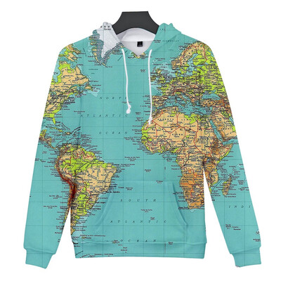

Tailored Womens Autumn Long Sleeve O Neck World Map Printing Casual Hooded Sweater