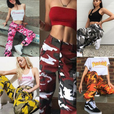 

Women Sports Camo Cargo Long Pants Outdoor Camouflage Hip Hop -3XL