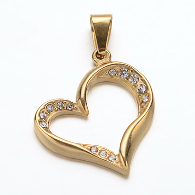 

Heart 304 Stainless Steel Grade A Rhinestone Pendants Golden 33x285x4mm Hole 5x9mm