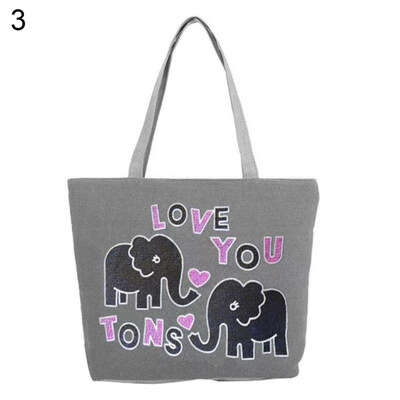 

Casual Cartoon Elephant Printed Large Capacity Canvas Women Shoulder Bag Pouch