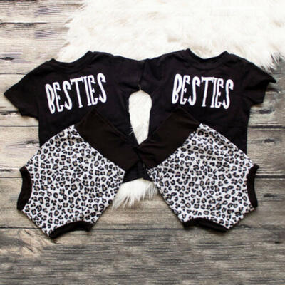 

Toddler Kids Baby Girl Letter Shirt Top Leopard Shorts Outfits Clothes Set 2pcs