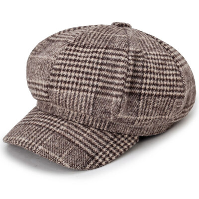 

Women Beret Hat Autumn Winter Plaid Vintage Fashion Octagonal Casual Boina Cap