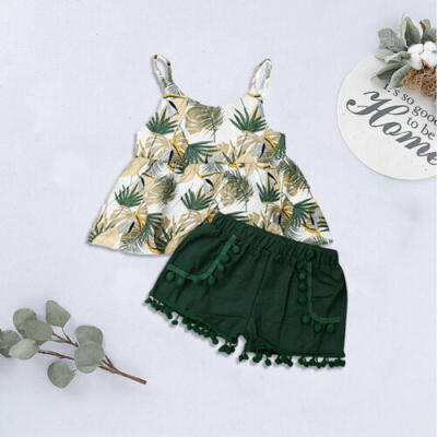 

US Infant Baby Girls Bananenblatt Sling Tops Shorts Pants 2PCS Outfits Clothes