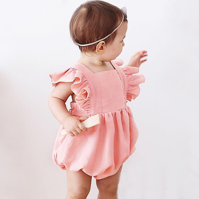 

Infant Baby Boys&Girls Sleeveless Ruffles Solid Print Backless Romper Bodysuit